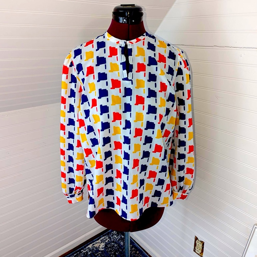 1980’s 🌈 Vintage Color pop Light Weight Petite Blouse size 12